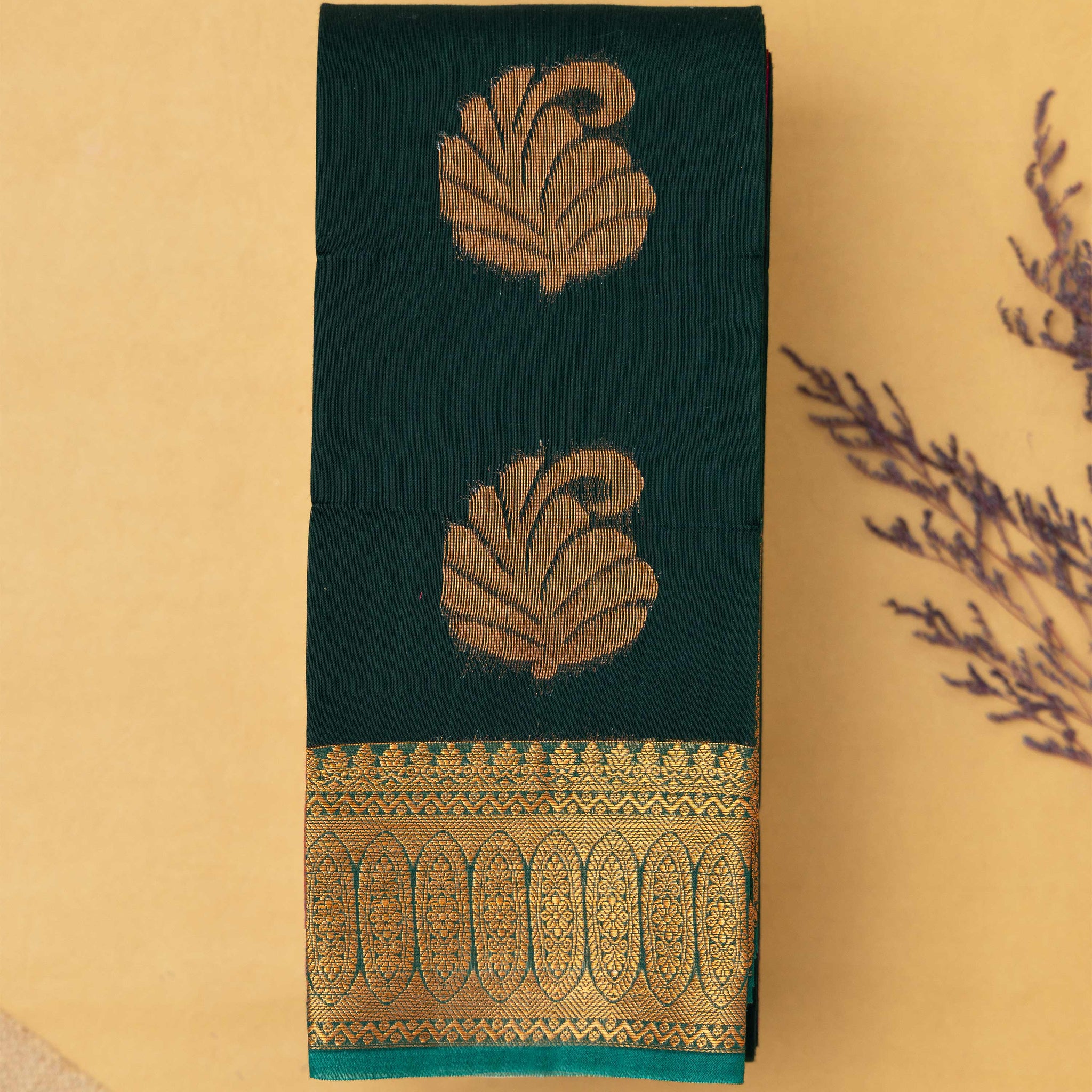 Dark Green Color Silk Cotton Saree