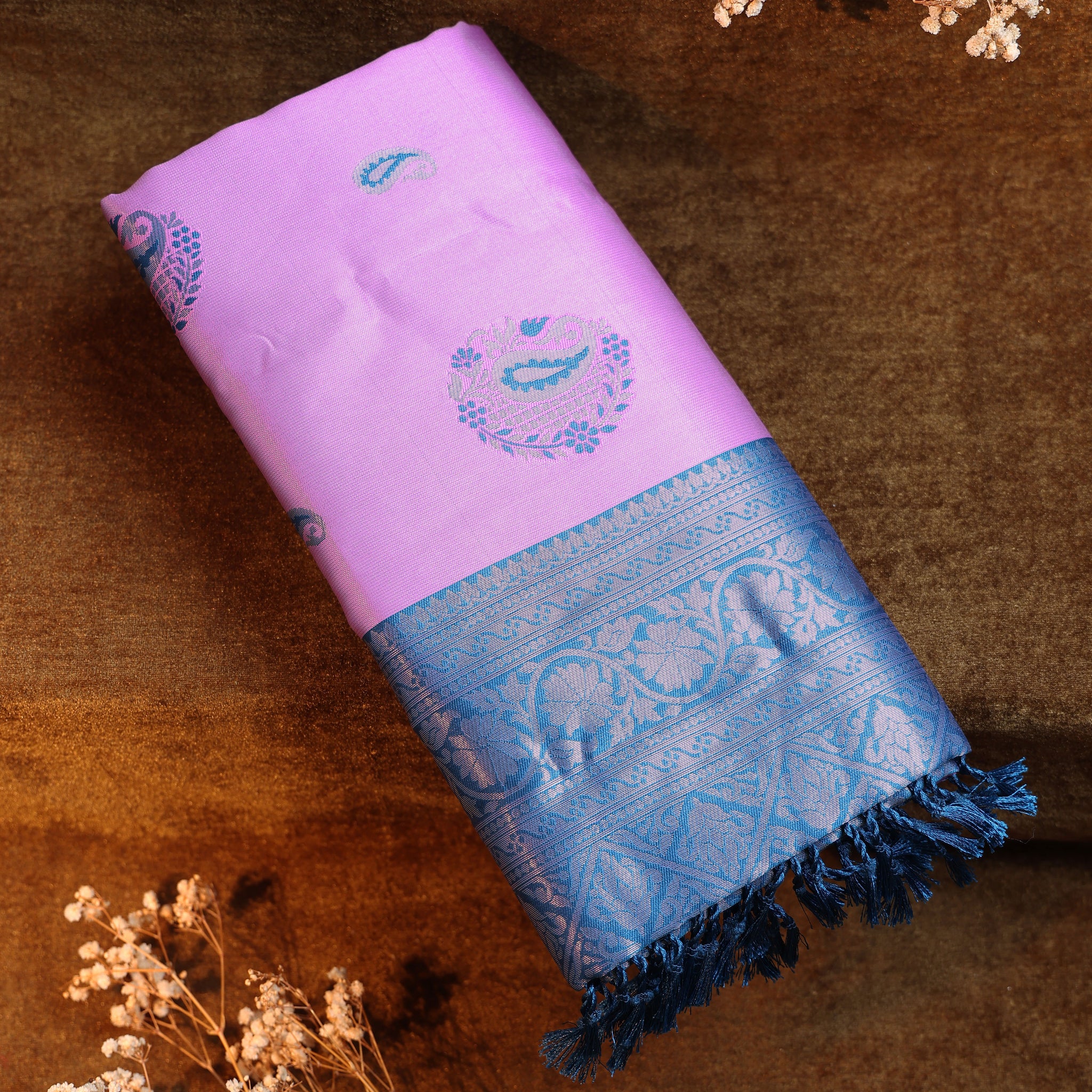 Zari Woven Litchi Silk Saree - Lavender