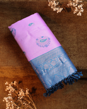 Zari Woven Litchi Silk Saree - Lavender