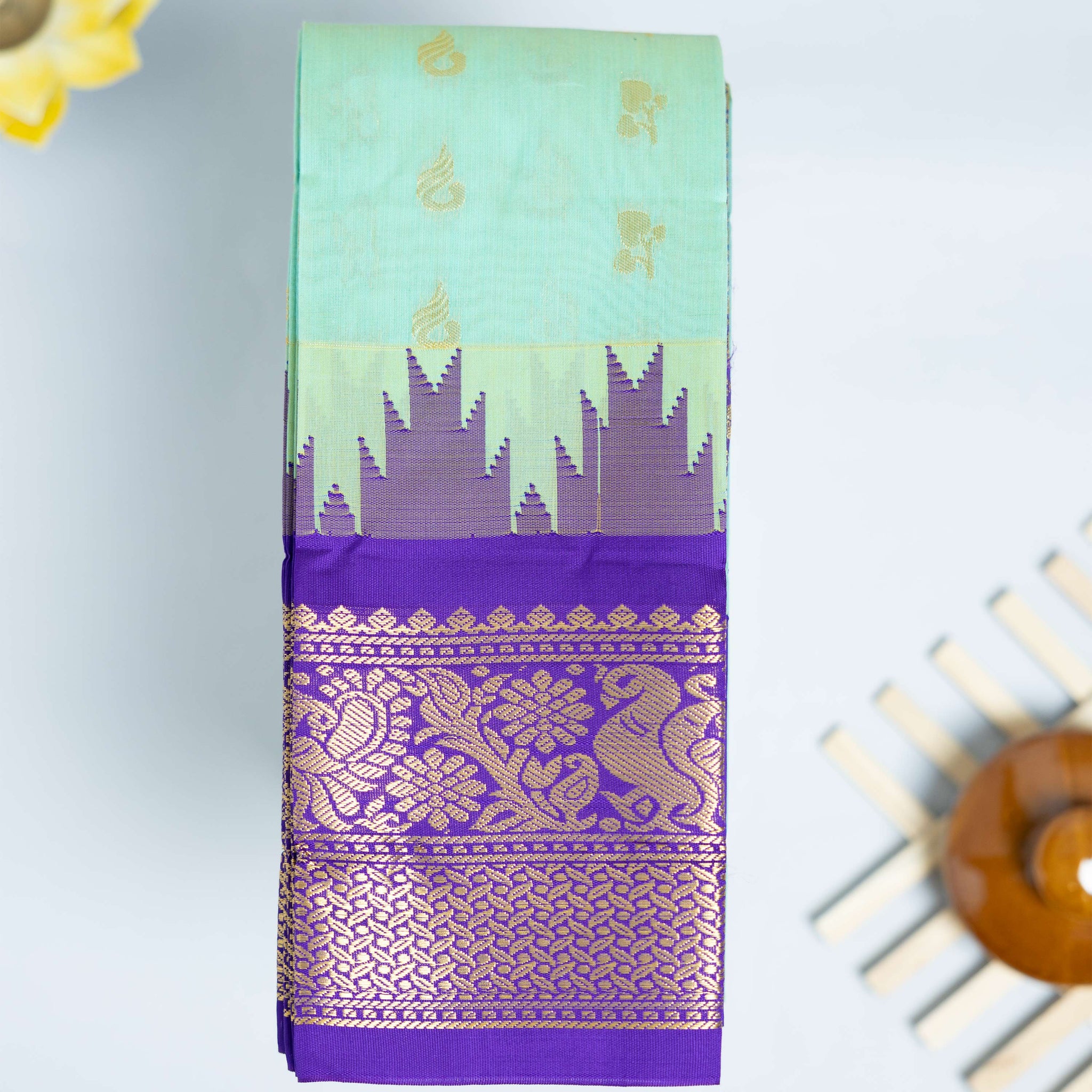Pista Green Color Elampillai Silk Cotton Sarees