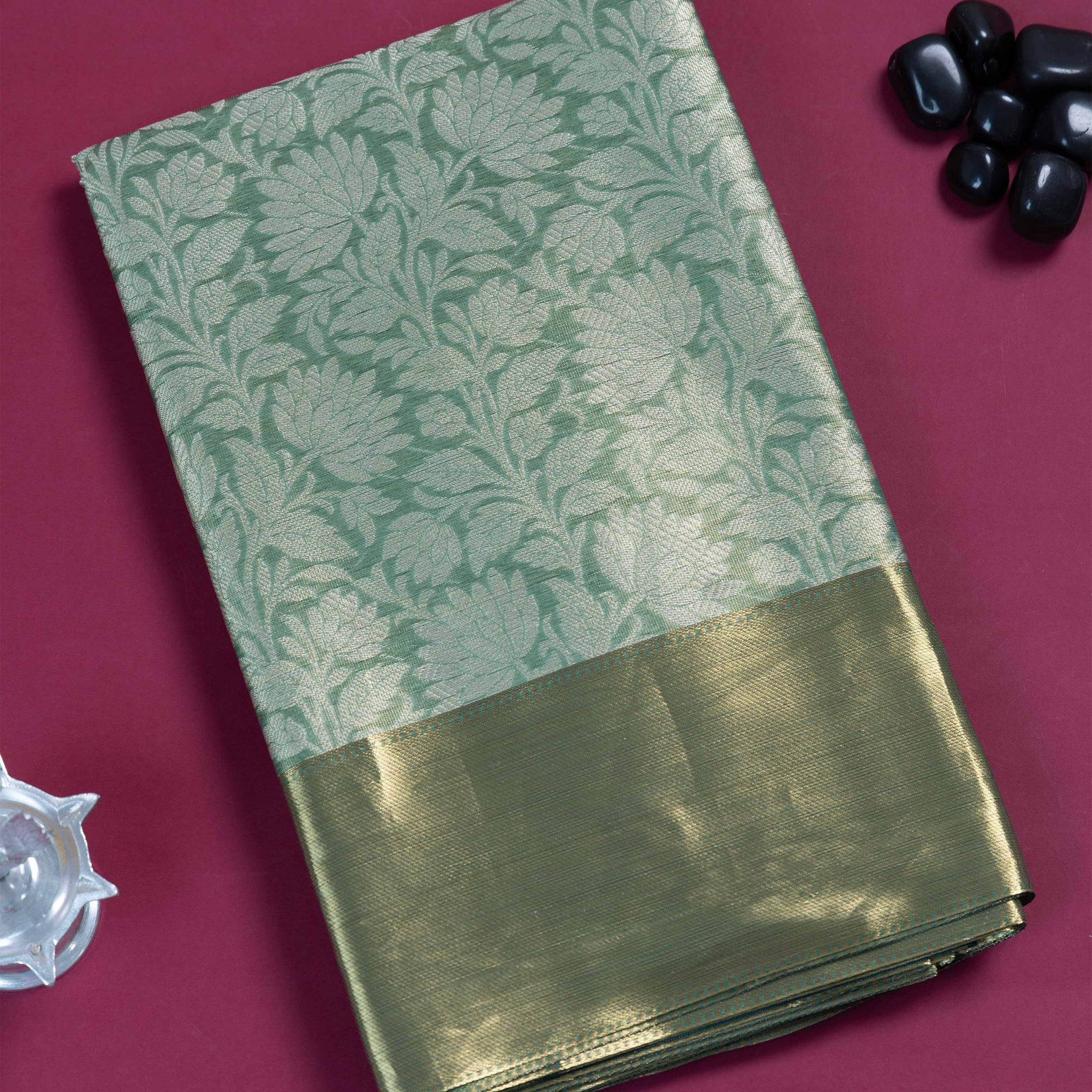 Green Floral Design Tissue Saree