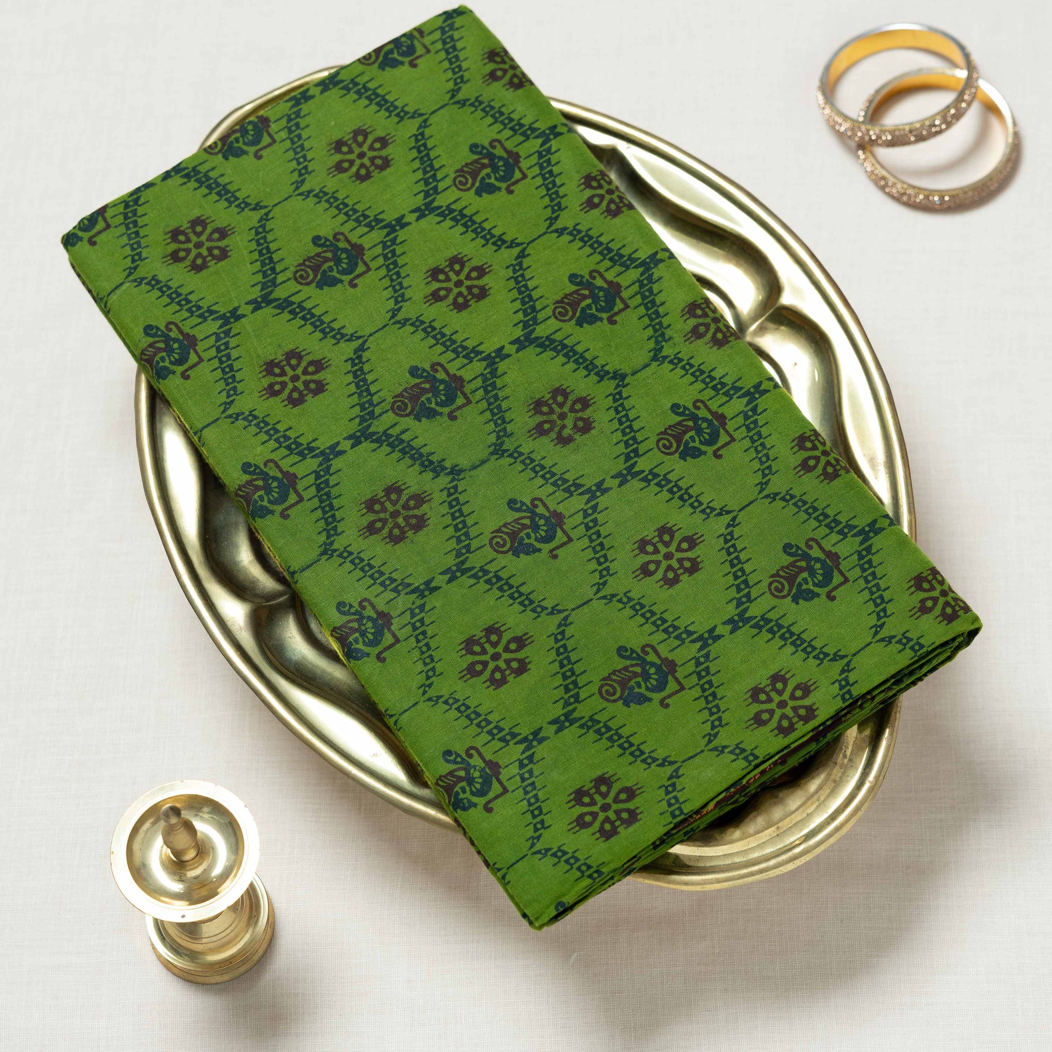 Green Printed Sungudi Cotton Saree