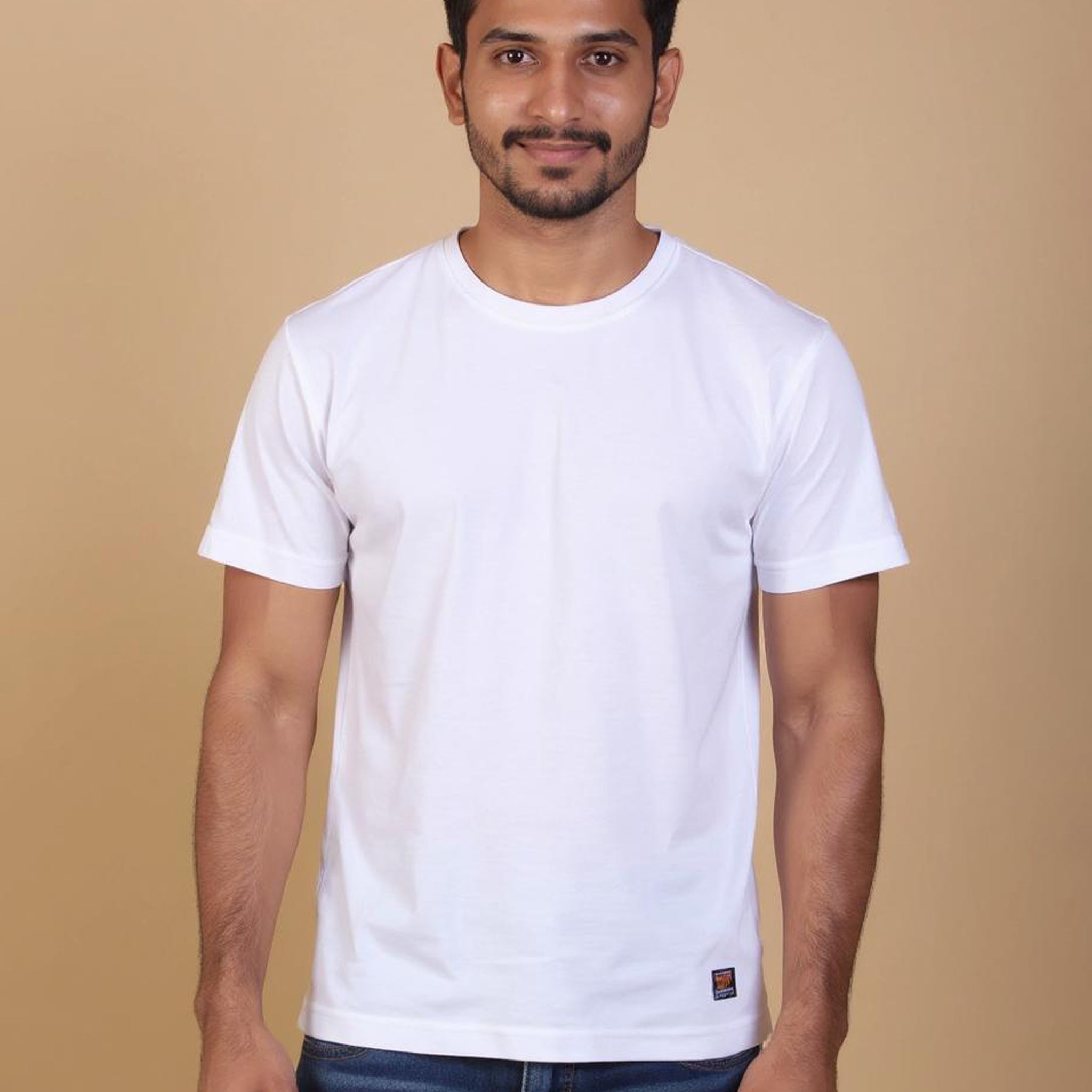Nativebull Men's Solid Round Neck Half Sleeve Cotton T-Shirt - White