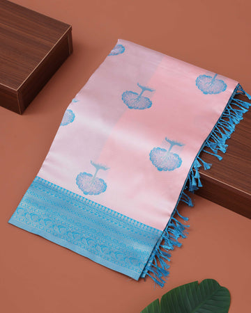 Elegant Floral Motif Litchi Silk Saree - Pink