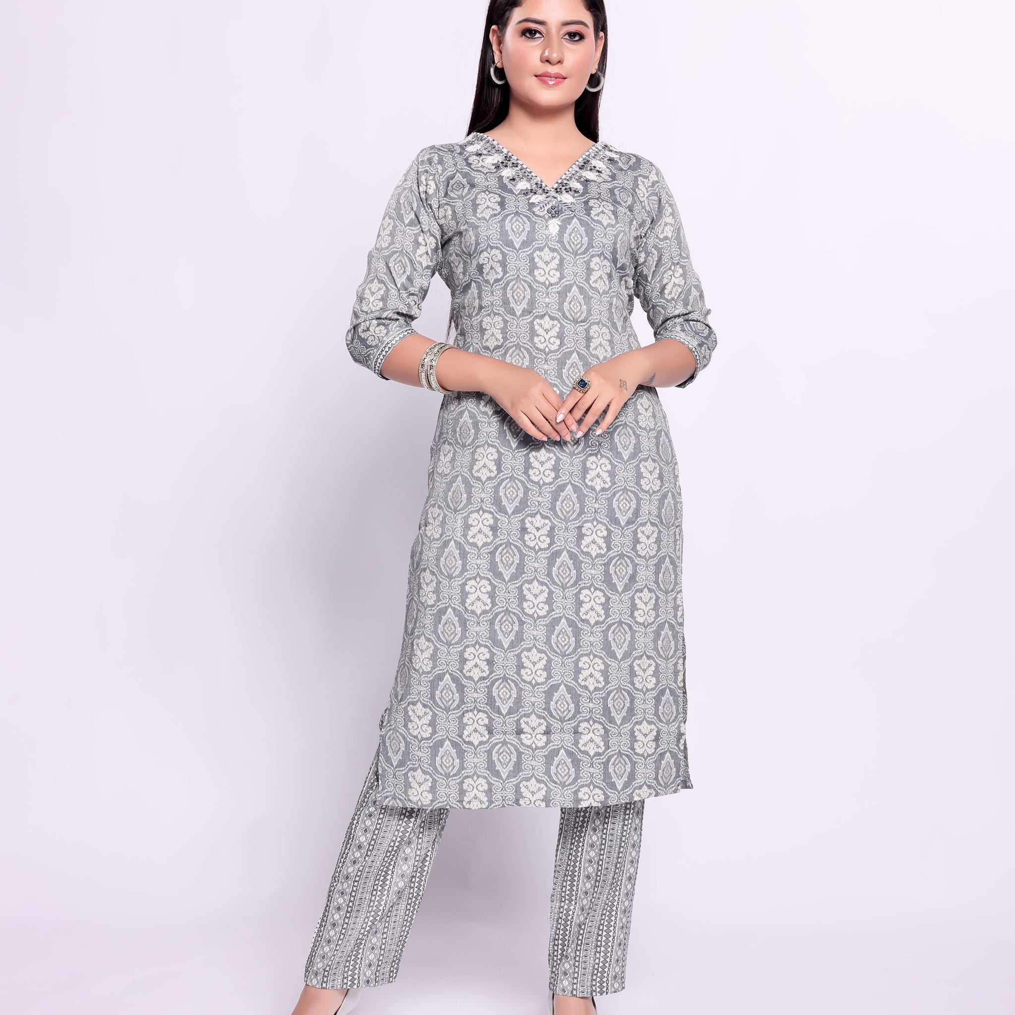 Grey Colour Top & Palazzo Set