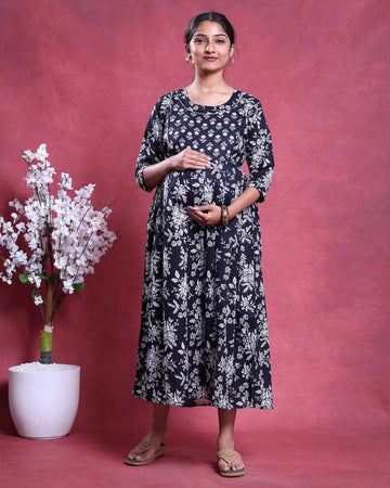 Women’s Floral Printed Maternity Wear With Feeding Zip