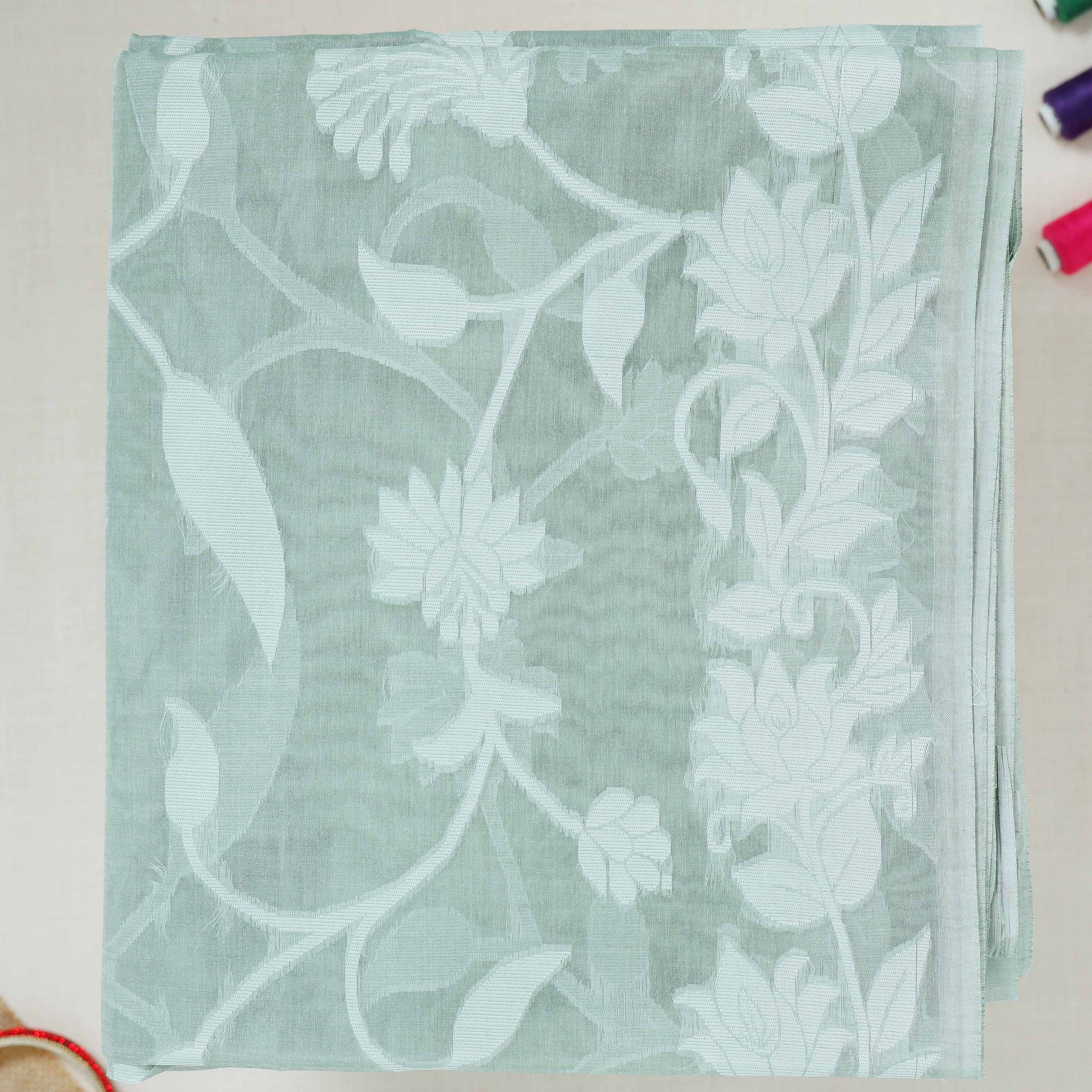 Elegant Floral Woven Bengal Cotton Saree - Green