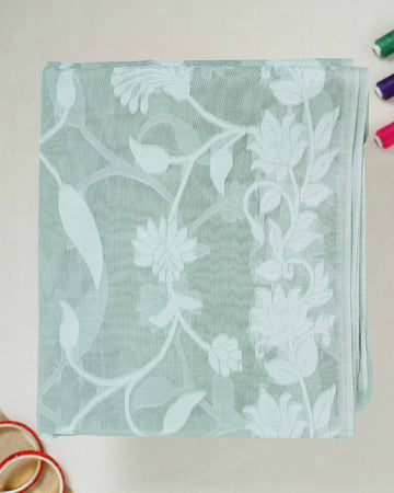 Elegant Floral Woven Bengal Cotton Saree - Green