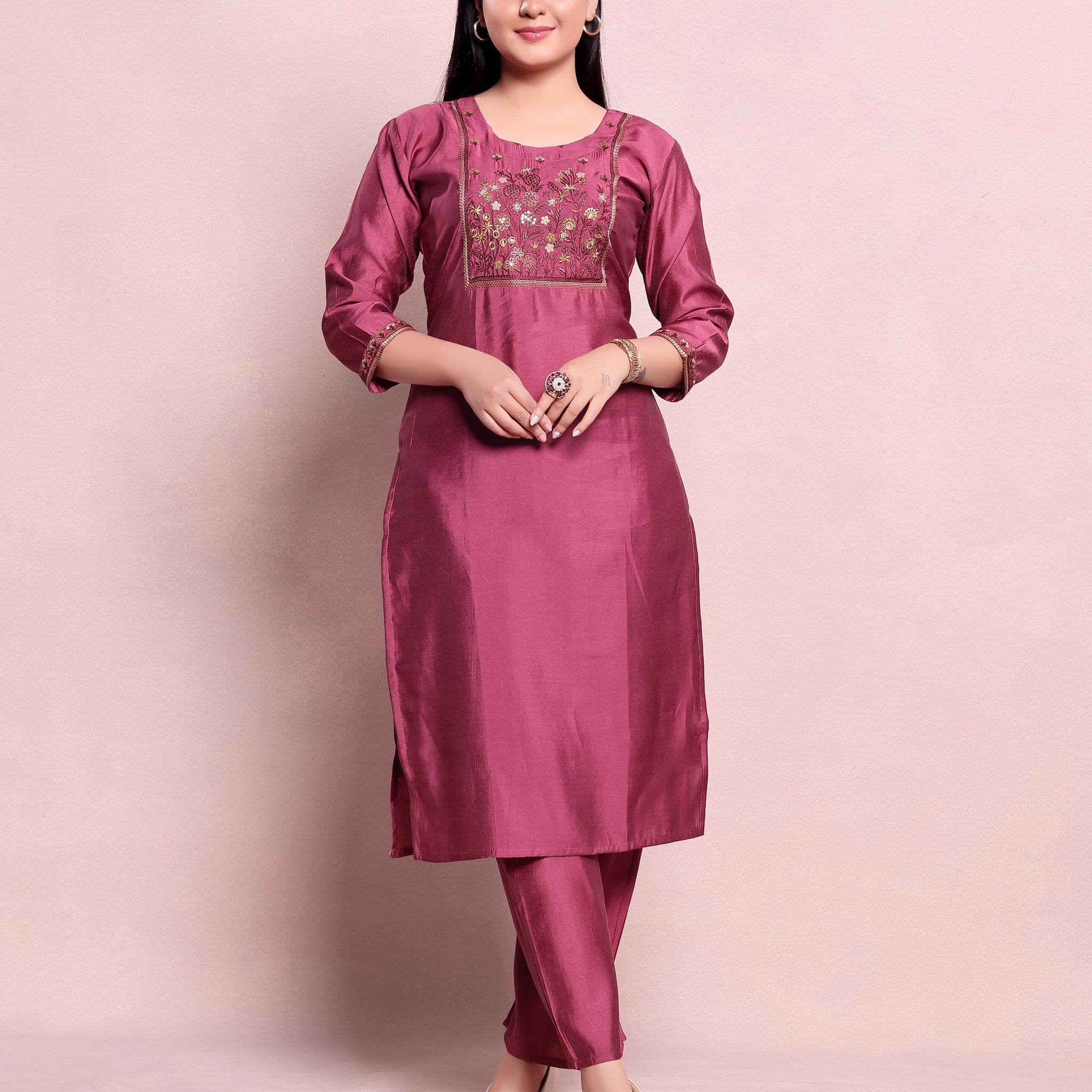 Onion Pink Colour Top & Palazzo Set