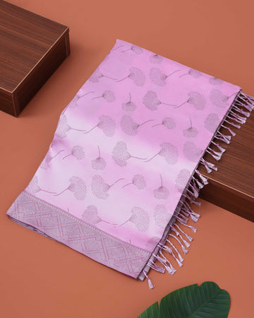Elegant Floral Motif Litchi Silk Saree - Purple