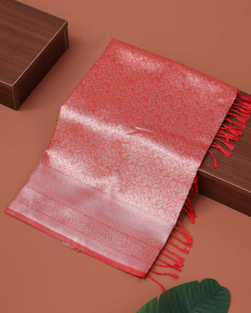 Ethnic Solid Tissue Saree - Red