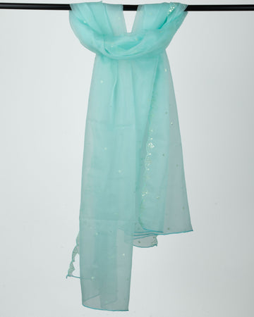 Embroidered Dupatta with Sequin Embellishments and Border Detailing - Blue