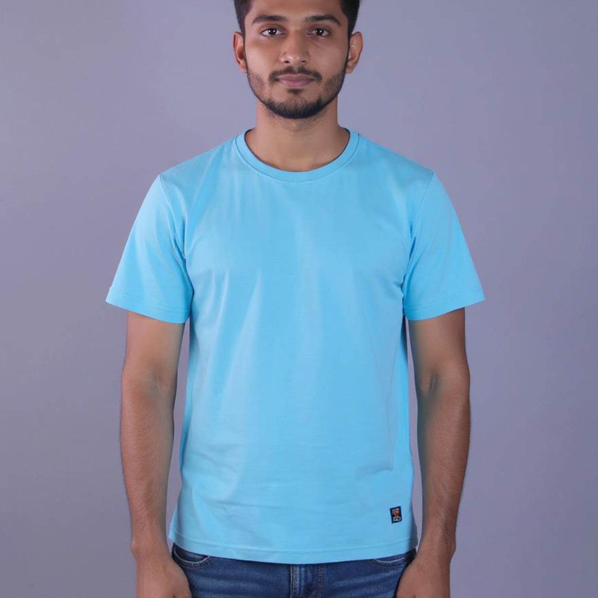 Nativebull Men's Solid Round Neck Half Sleeve Cotton T-Shirt - Blue