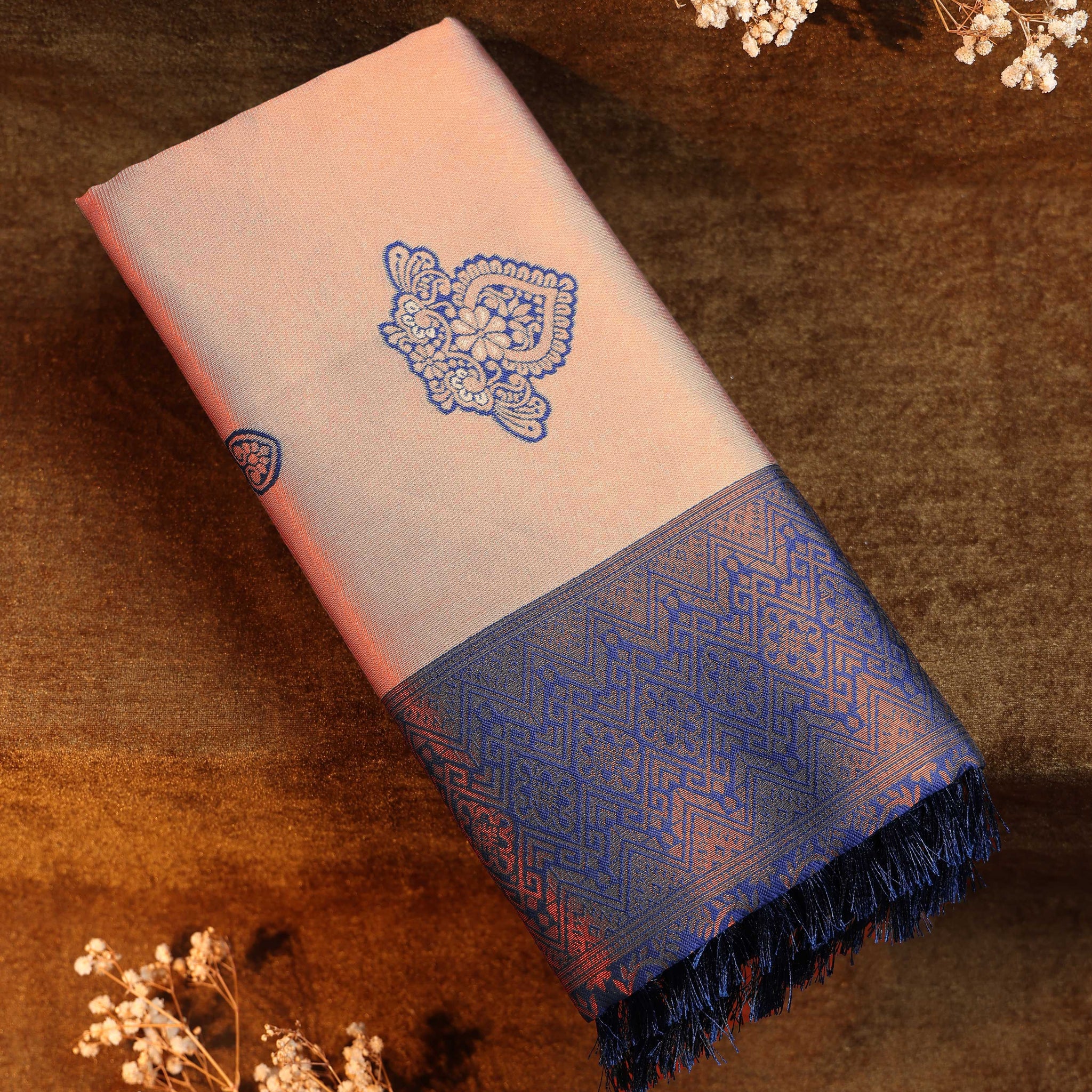 Zari Woven Litchi Silk Saree - Beige