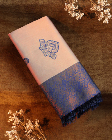 Zari Woven Litchi Silk Saree - Beige