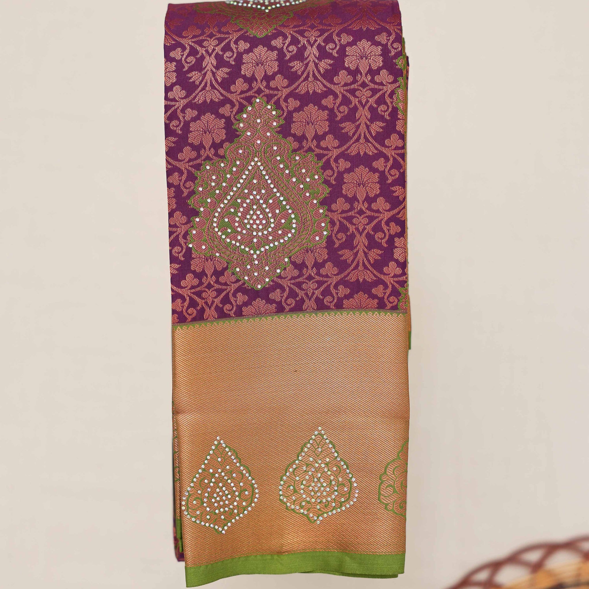 Purple Colour Stone Embroidered Premium Silk Saree