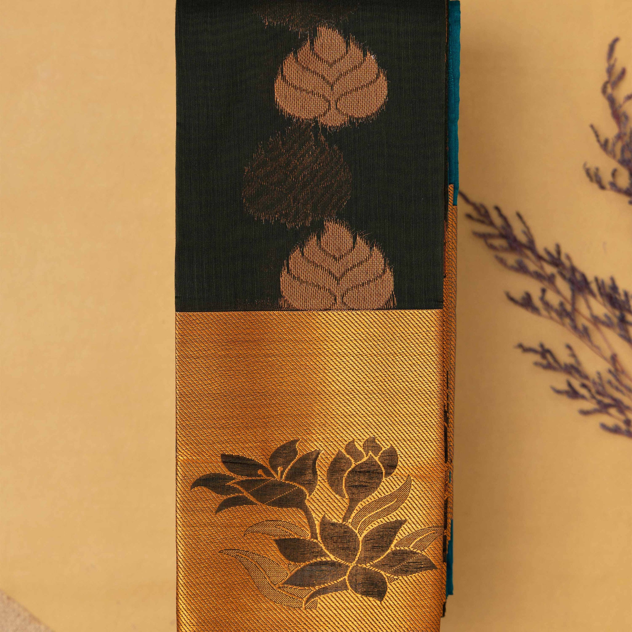 Dark Green Color Silk Cotton Saree