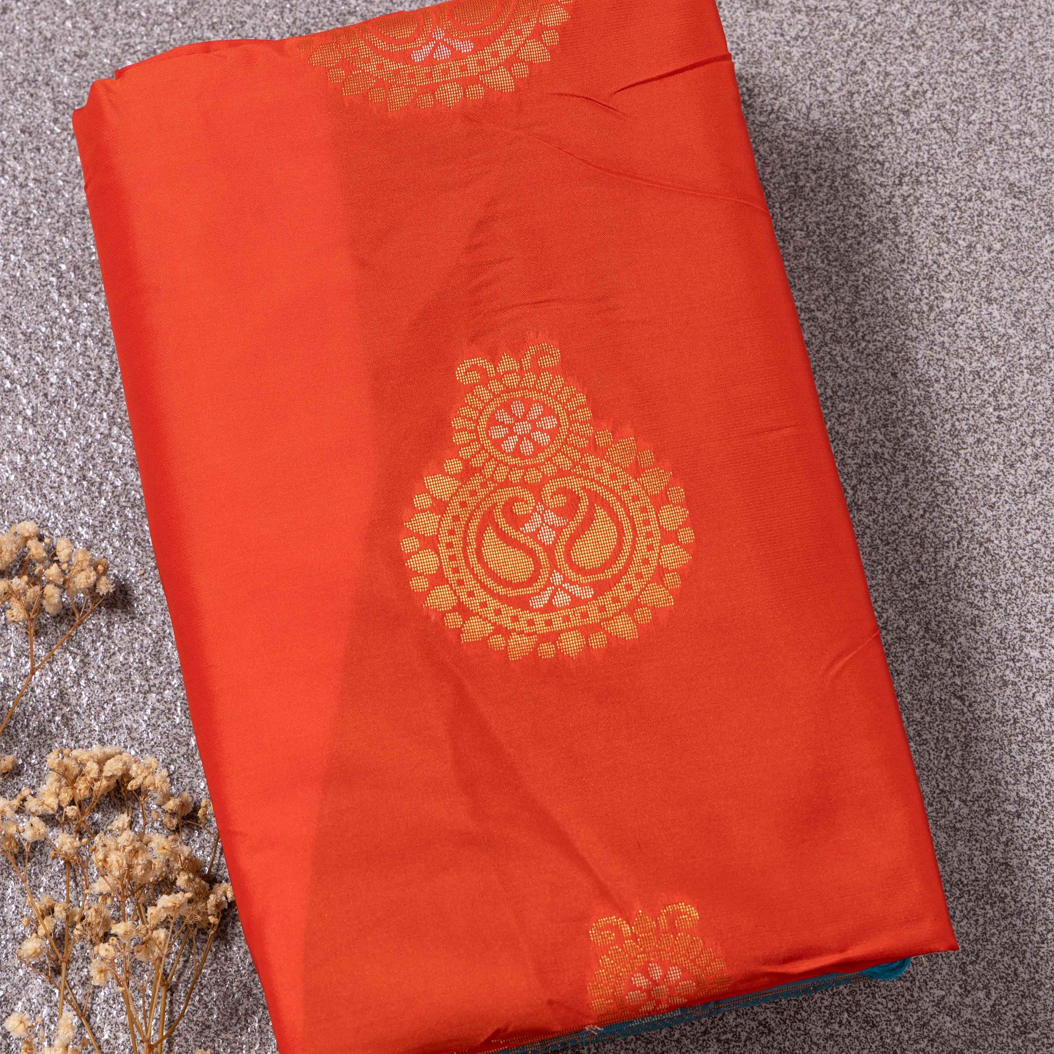 Ethnic Thread Design Semi Silk Saree - Orange