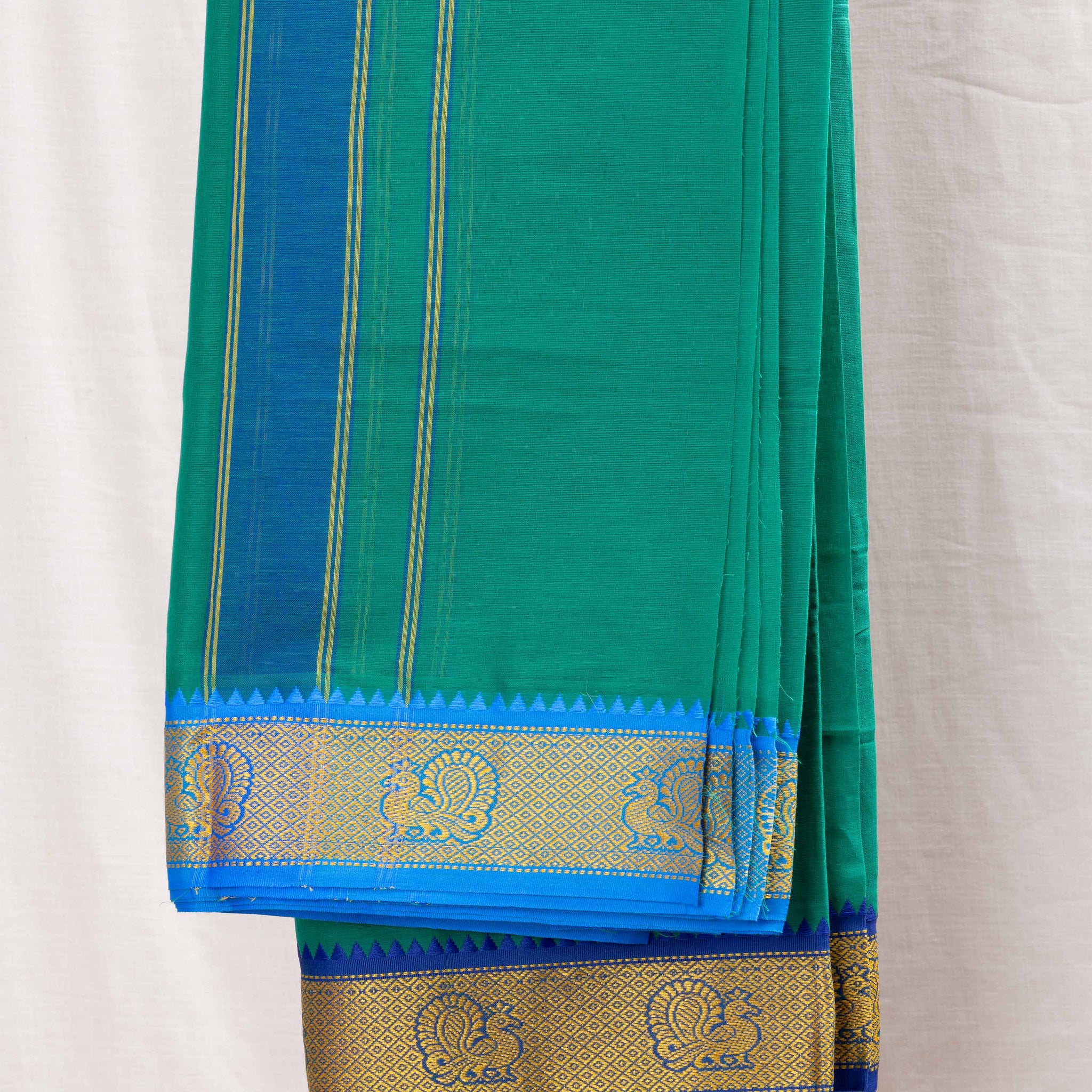 Green Cotton Dhoti With Multi Border