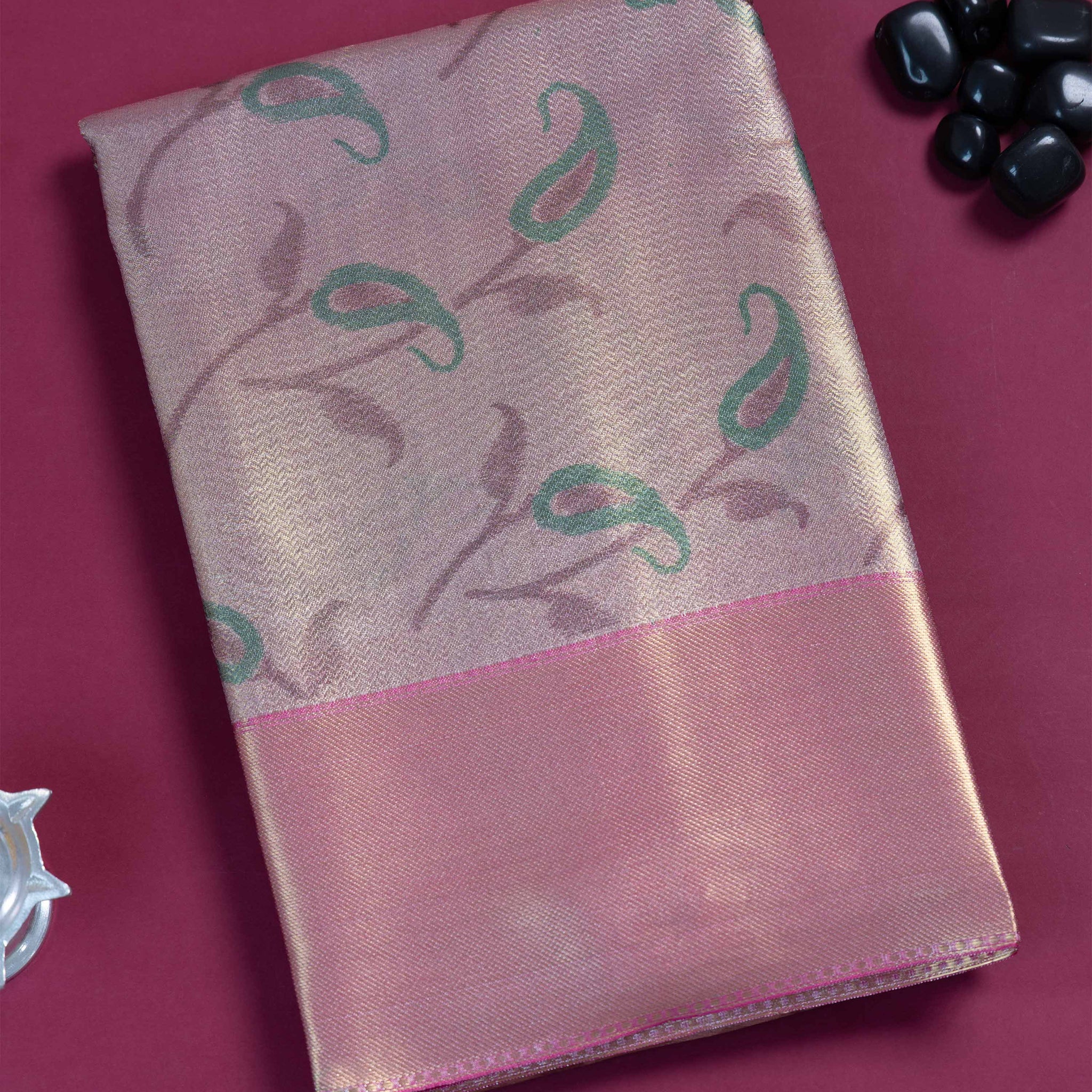 Ethnic Printed Tissue Saree - Gold