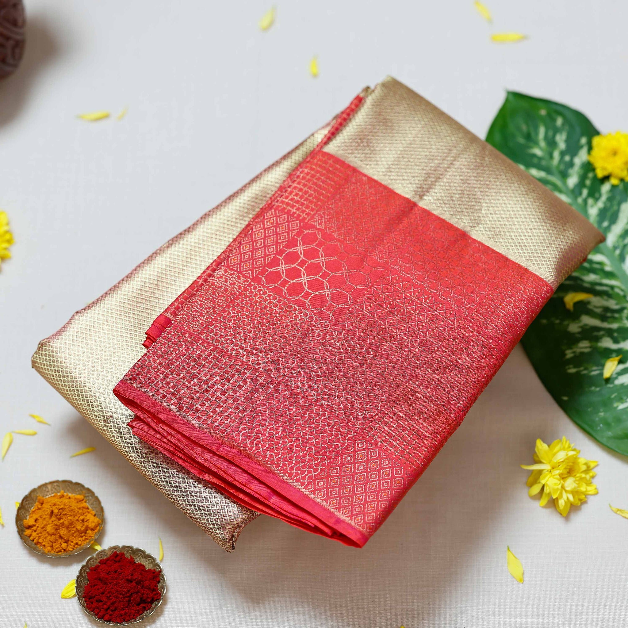 Gold Colour Kanchipuram Pure Silk Saree