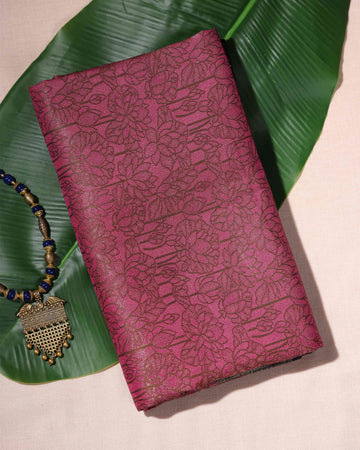 Dark Pink Floral Printed Art Silk Saree