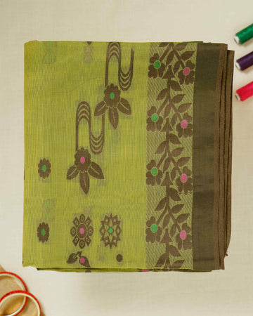 Green Floral Printed Bengal Cotton Saree