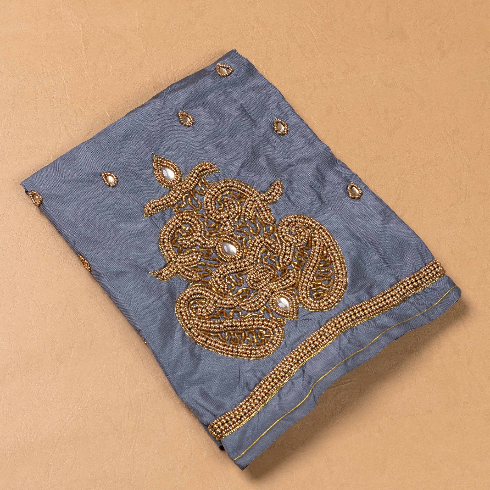 Grey Embroidered Unstitched Blouse Material