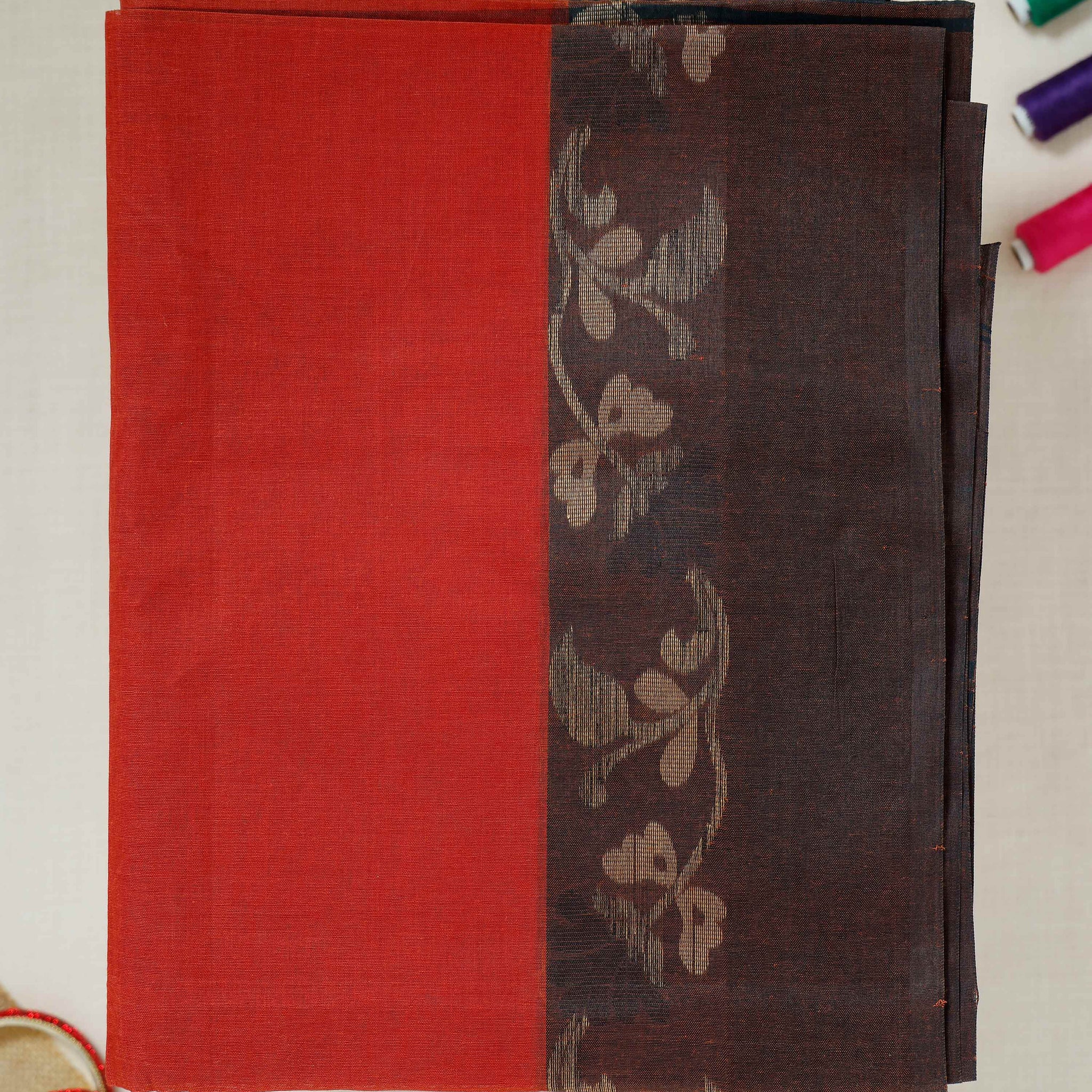 Red Color Bengal Cotton Saree