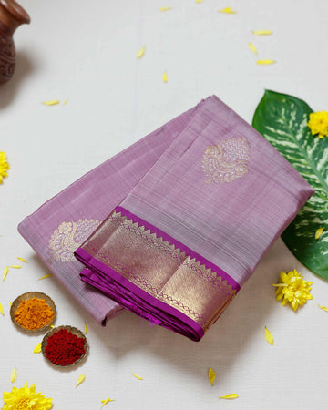 Exquisite Handloom Kanchipuram Pure Silk Saree with Intricate Zari Weave & Traditional Motifs - Purple