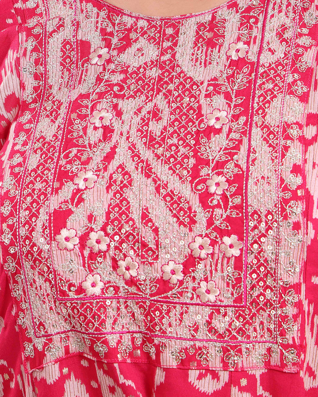 Women's Elegant Embroidered & Floral Printed Flared Kurta -  Pink