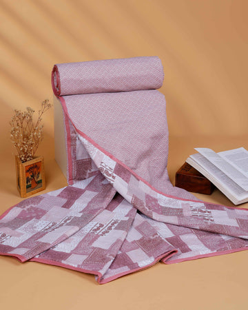 Elegant Patchwork Printed Cotton  Double  Quilt with Intricate Paisley and Geometric Motifs - Pink