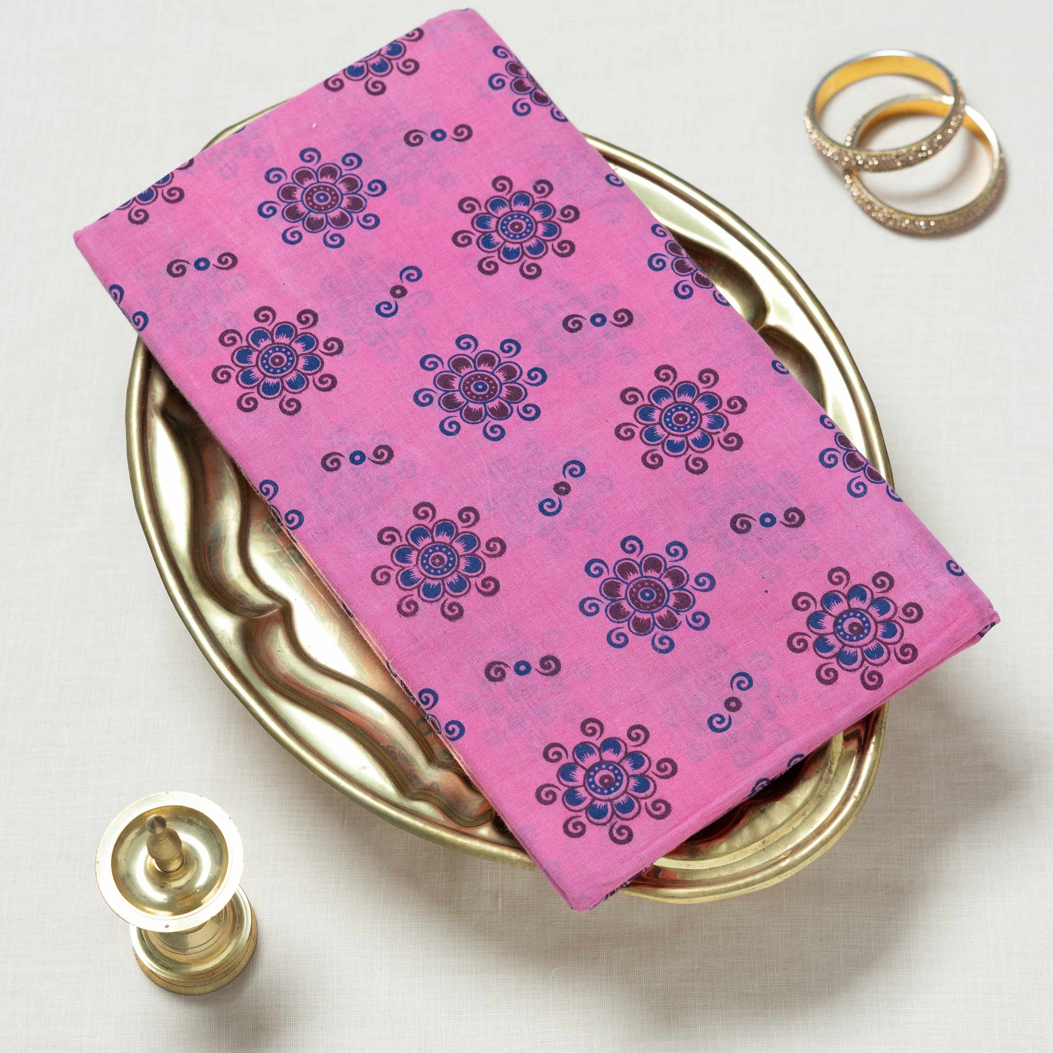 Pink Printed Sungudi Cotton Saree
