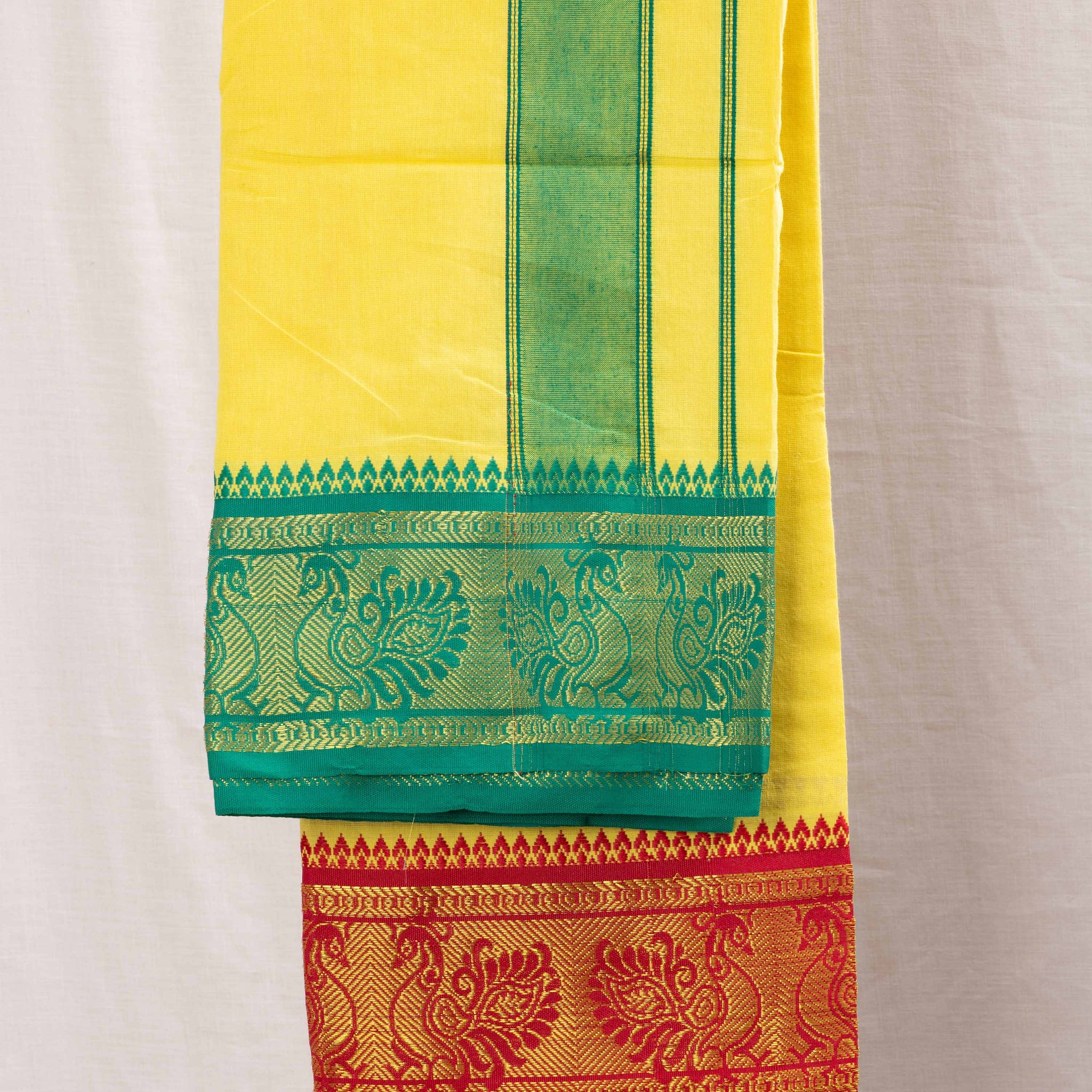 Yellow Cotton Dhoti With Multi Border