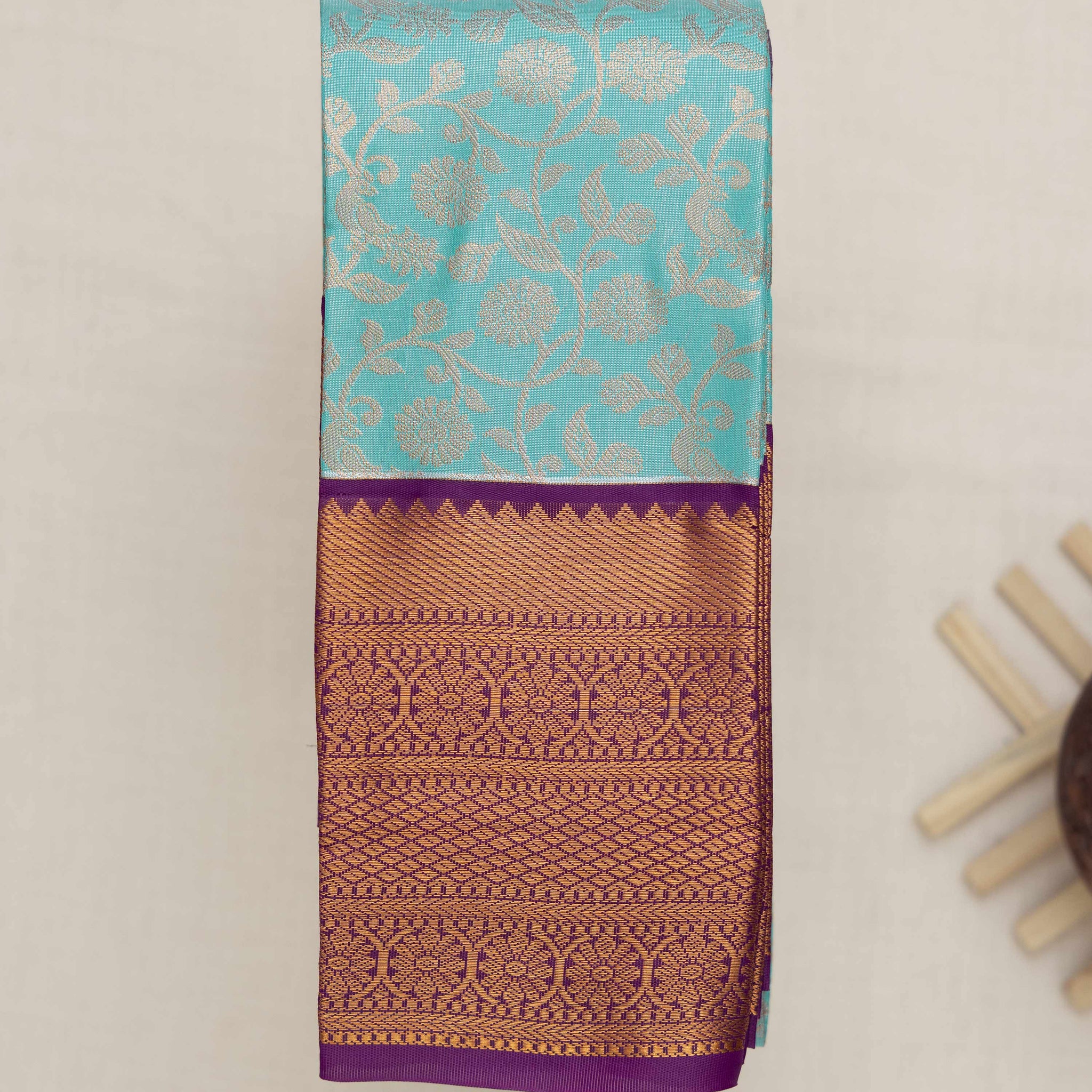 Blue Printed Kanchipuram Tissue Saree