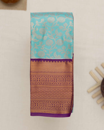 Blue Printed Kanchipuram Tissue Saree