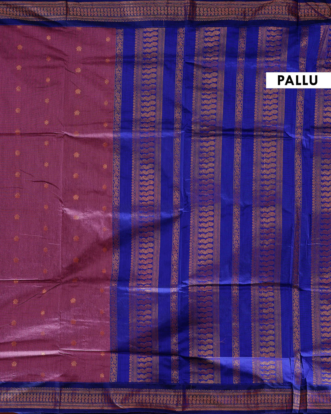 Handloom Kalyani Cotton Saree with Zari Woven Blue Border and All-over Buttas - Pink
