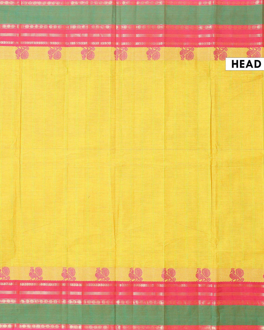 Handloom Chettinad Cotton Saree with Traditional Peacock and Temple Border - Yellow