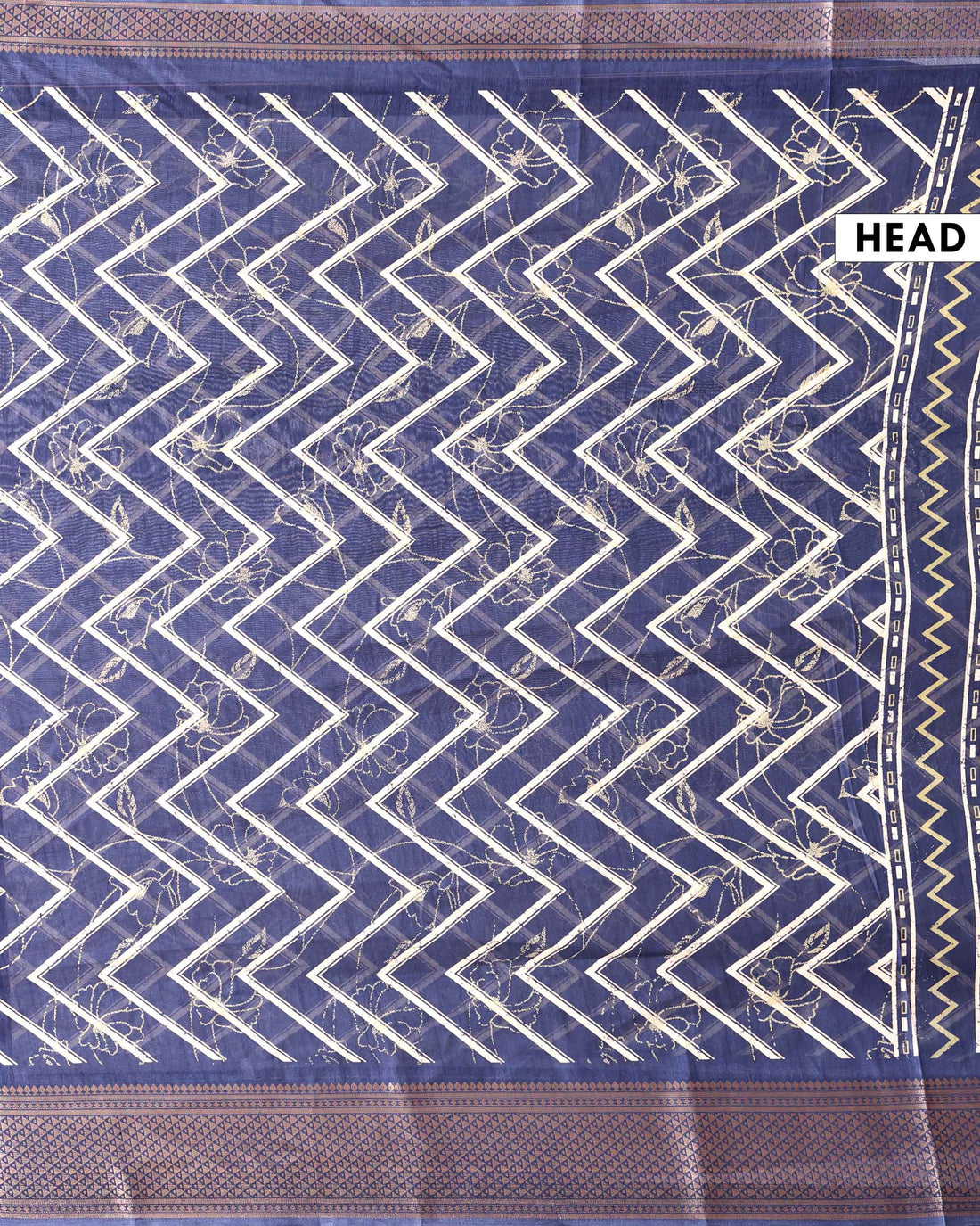 Elegant Dola Saree with Chevron and Floral Inspired Print and Classic Zari Woven Border - Blue