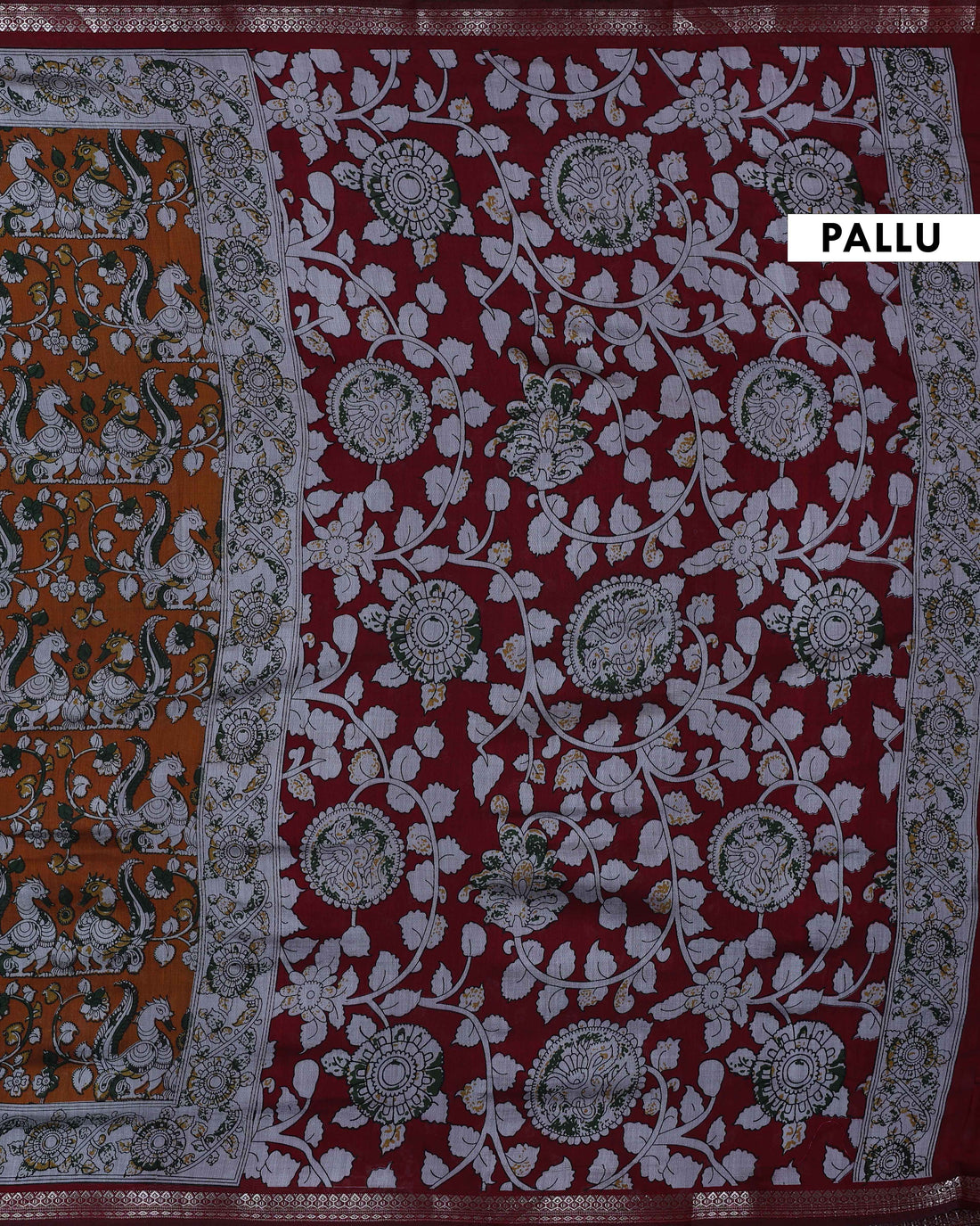 Elegant Semi Chanderi Saree with Traditional Kalamkari Handcrafted Motifs and Intricate Zari Border - Mustard Yellow