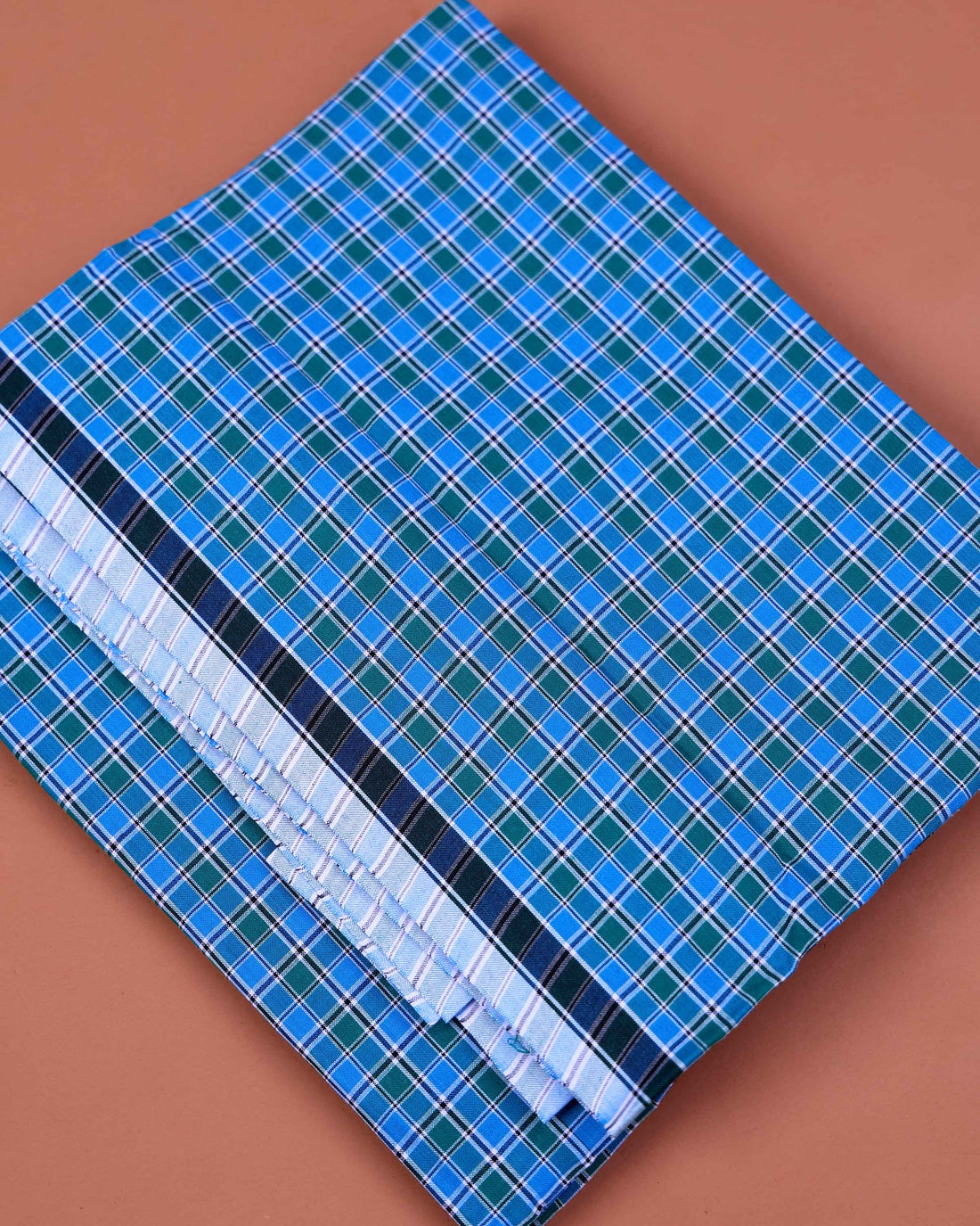 Nandu Brand Men's Premium Cotton Checked 2.20 Meter Stitched Lungi - Blue