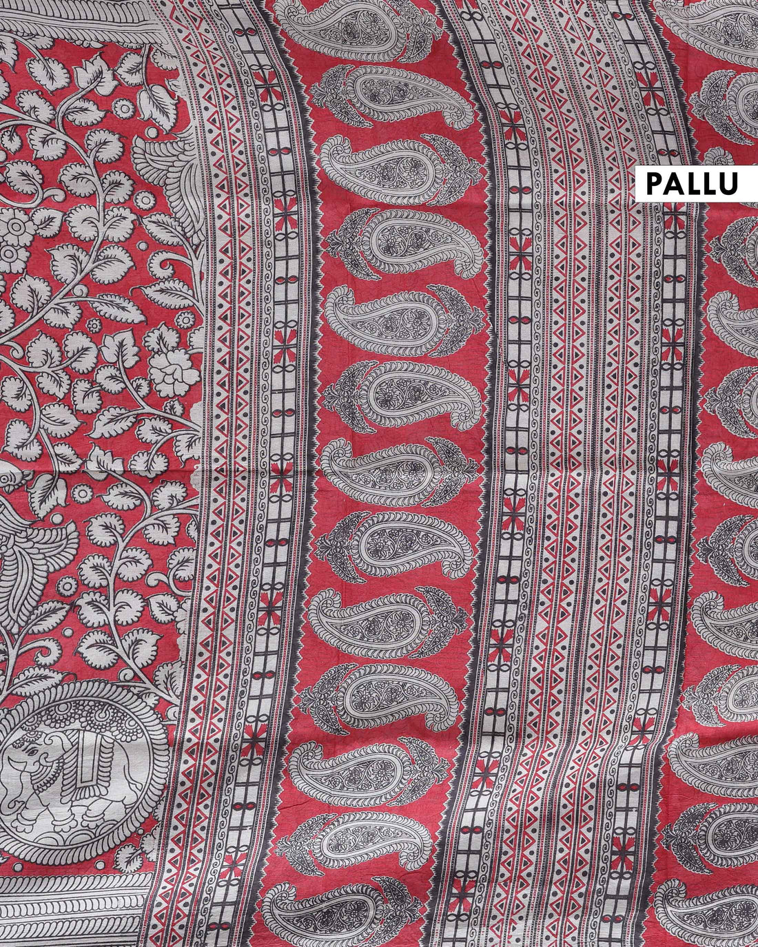 Traditional Kalamkari Cotton Saree with Traditional Motifs - Red