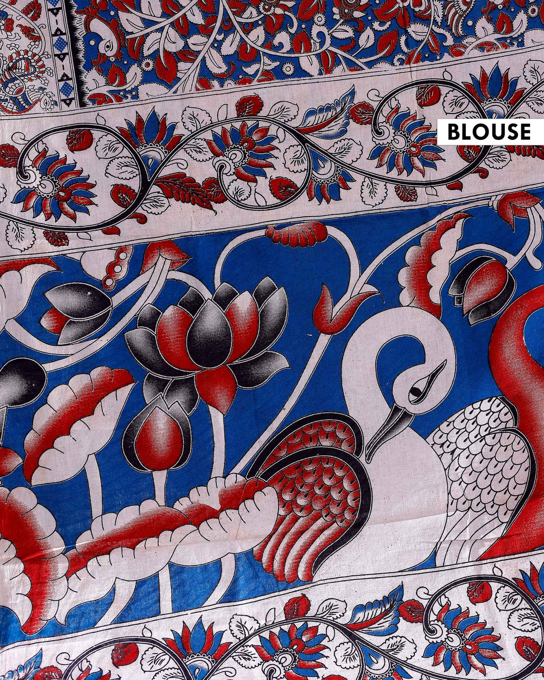 Traditional Handloom Kalamkari Cotton Saree with Intricate Floral and Avian Motifs - Blue