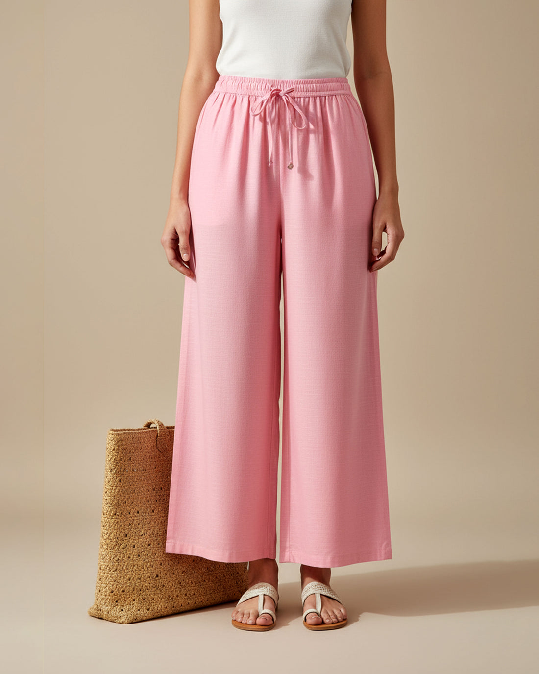 Elegant High-Waist Flared Palazzo Pant - Pink