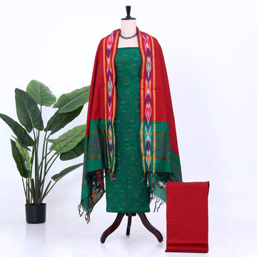 Green Cotton Unstitched Salwar Material for Women | Ethnic Summer Collection | Jeyachandran - Full View