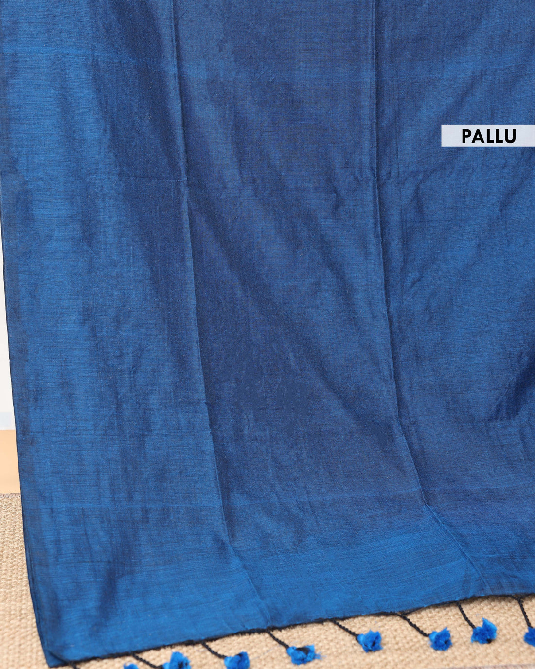 Handwoven Khadi Cotton Saree with Contrast Printed Blouse and Tassel Accents - Blue