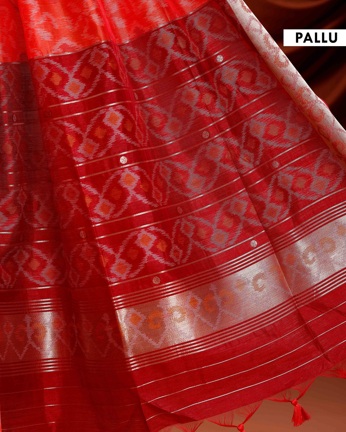 Elegant Ikat Woven Semi Silk Saree with Traditional Zari Border & Pallu - Red