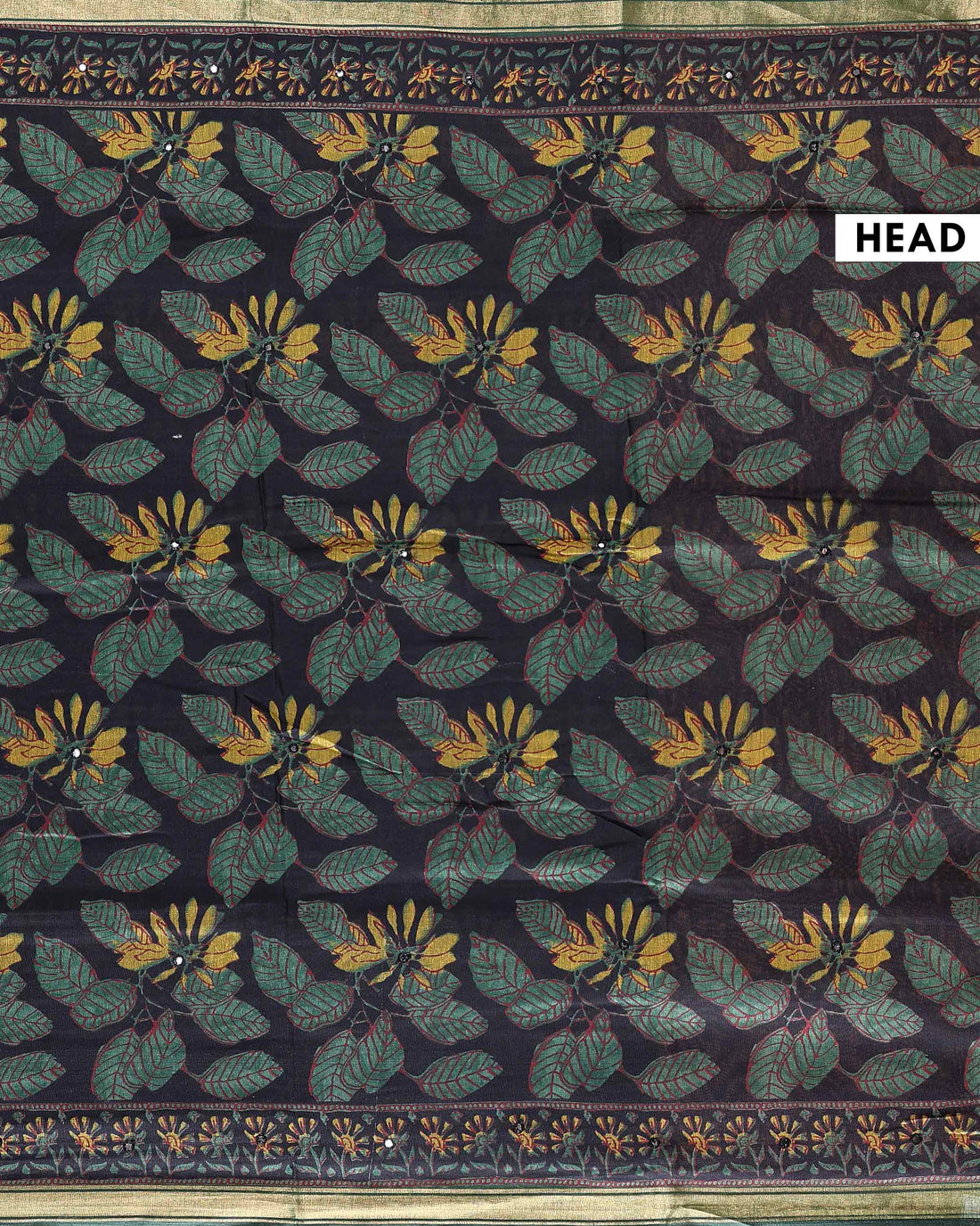 Classic Semi Chanderi Saree with Floral Inspired Print and Zari Border - Navy