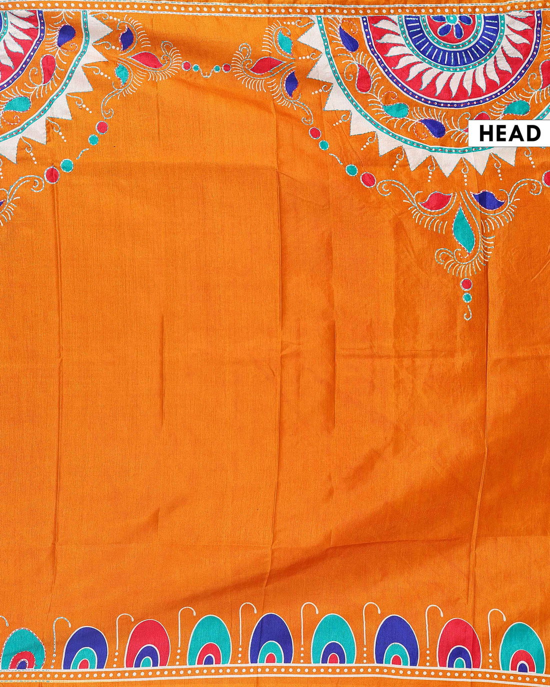 Elegant Kantha Work Saree with Intricate Handcrafted Border and Traditional Motif Detailing - Orange