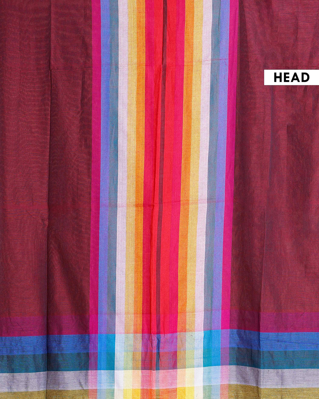 Handloom Mul Mul Cotton Saree with Vertical Stripe Pattern and Decorative Tassels - Maroon